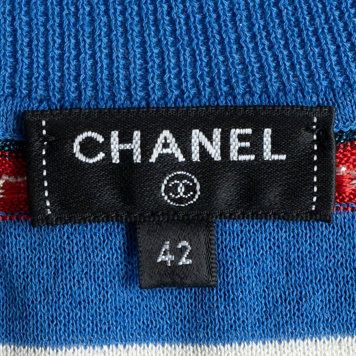 CHANEL blue white red black silk 2016 16S STRIPED KNIT T-Shirt Shirt 42 L 5