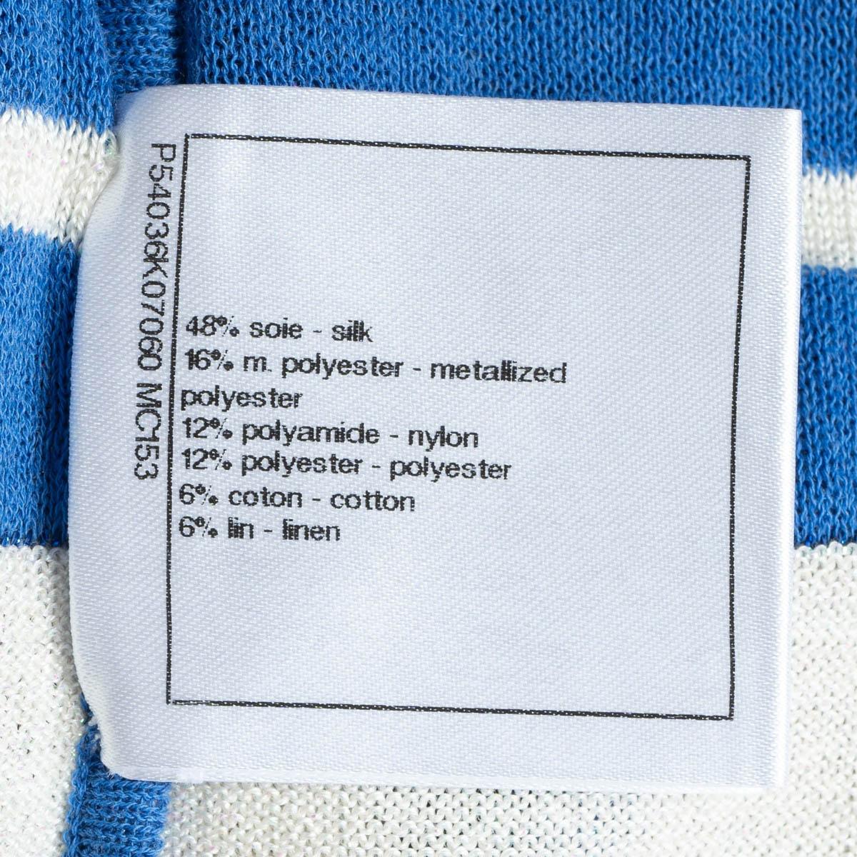 CHANEL blue white red black silk 2016 16S STRIPED KNIT T-Shirt Shirt 42 L 6
