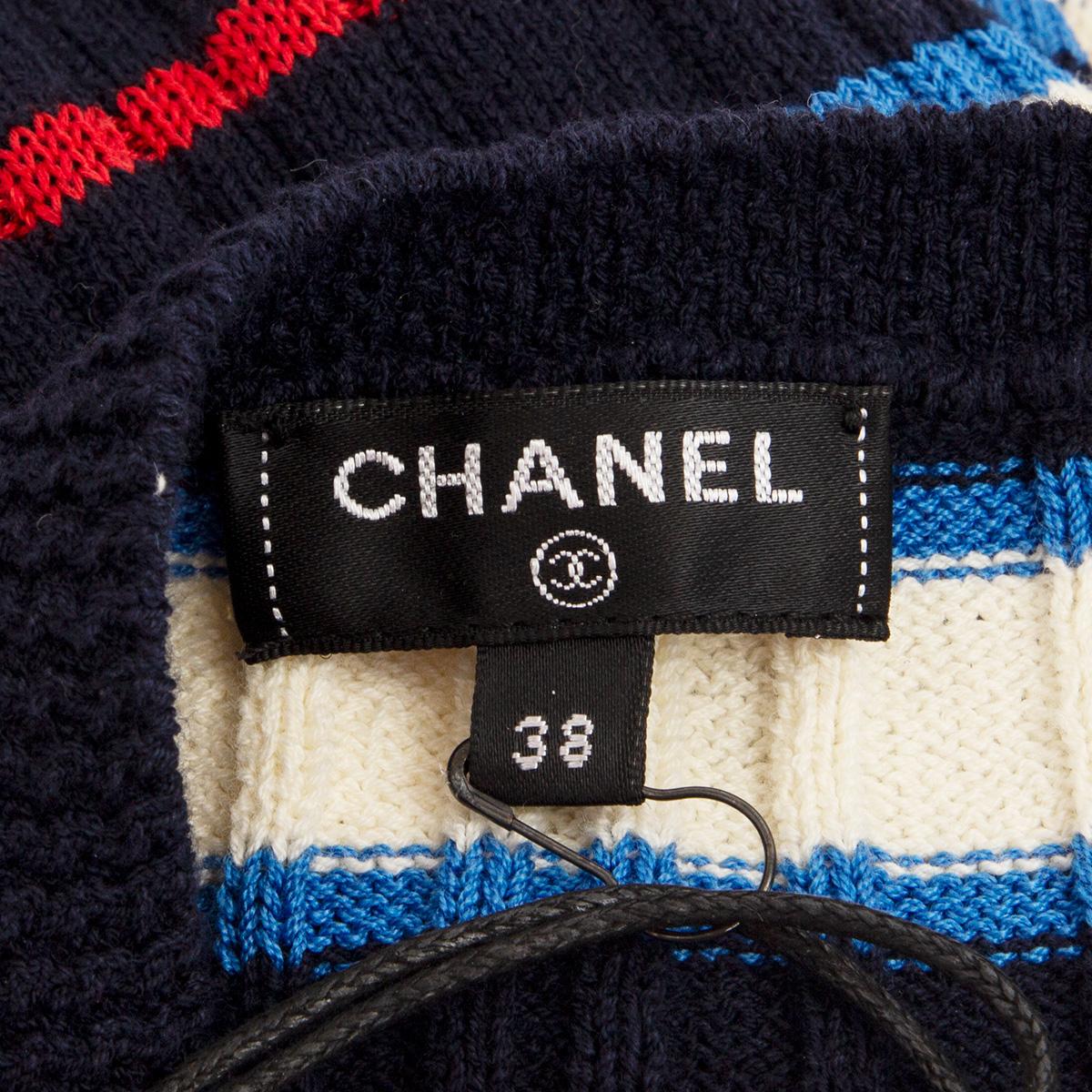 Black CHANEL blue white red STRIPED cotton Short Sleeve Knit Dress 38 S
