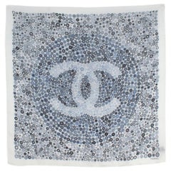 Chanel Blue & White Silk Logo Square Scarf