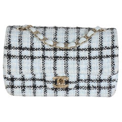 Chanel Blue White Tweed Quilted Mini Rectangular Flap Bag