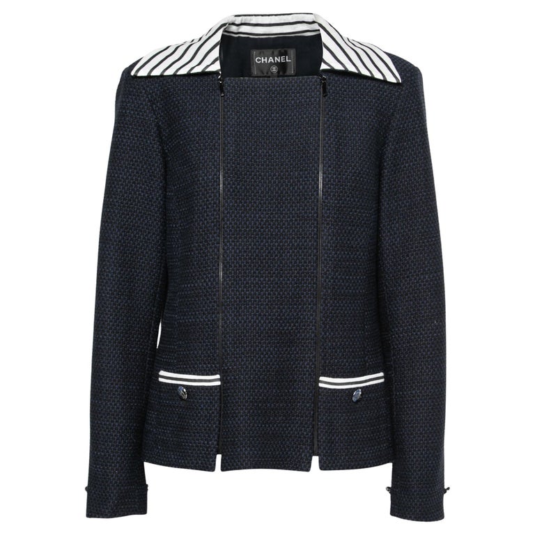 CHANEL CC Logo Striped Jacket Navy Blue main image 0