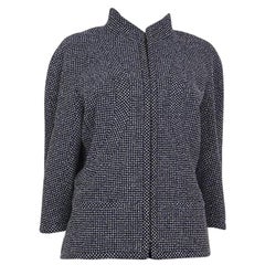 Used CHANEL blue white wool Tweed 3/4 Sleeve Blazer Jacket 48 XXXL