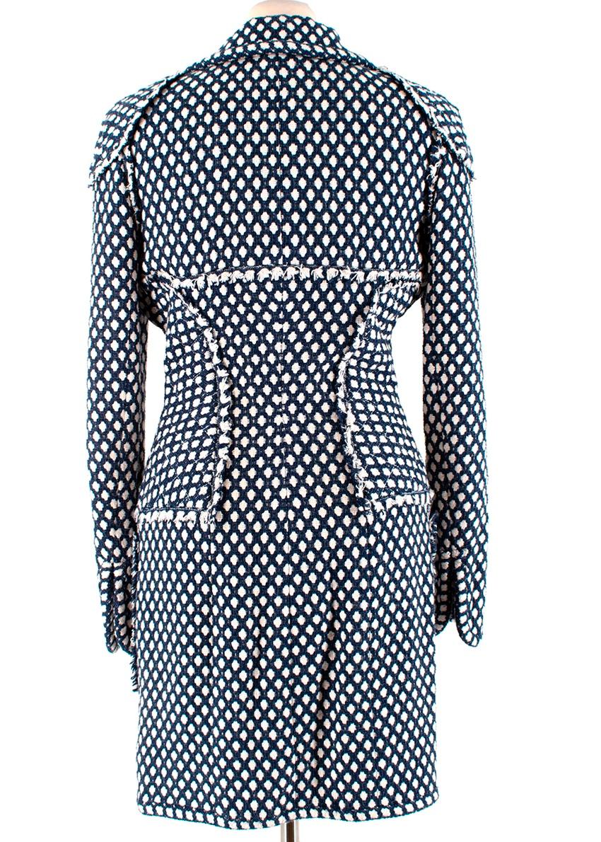 Black Chanel Blue & White Woven Tweed Classic Coat - Size US6 For Sale