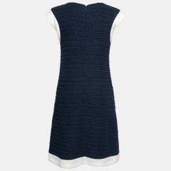 Chanel Blue & WhiteTweed Sleeveless Shift Dress M
