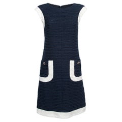 Chanel Blue & WhiteTweed Sleeveless Shift Dress M