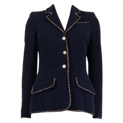 CHANEL blue wool blend GOLD TRIM Blazer Jacket 34 XXS