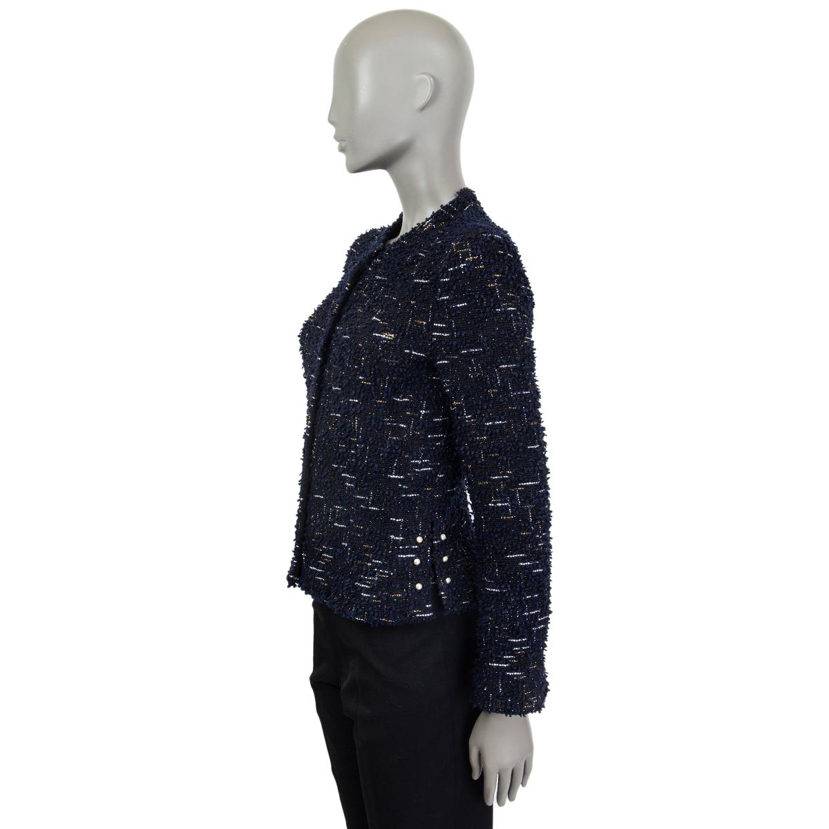 Black CHANEL blue wool blend LUREX TWEED Blazer Jacket 36 XS