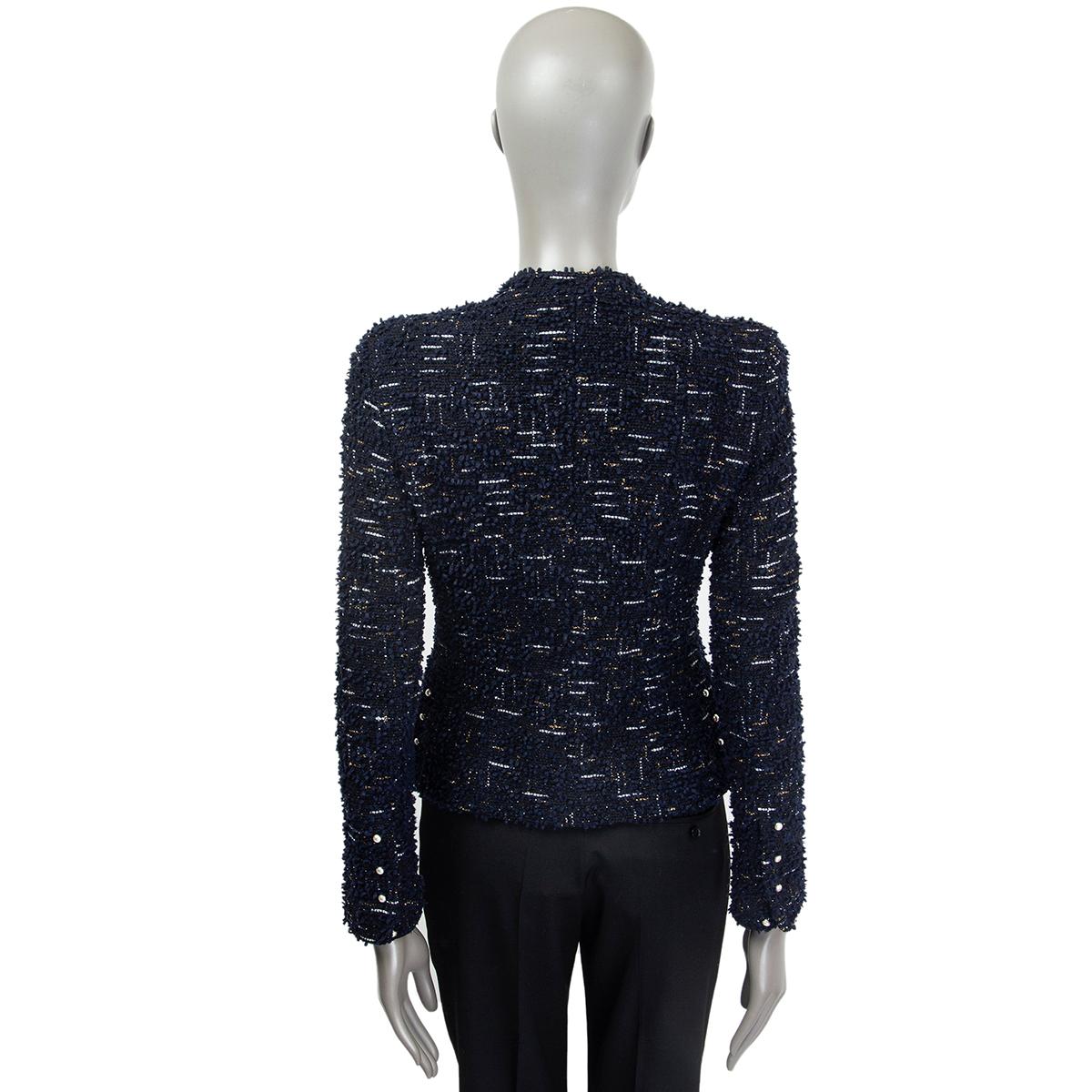 Women's CHANEL blue wool blend LUREX TWEED Blazer Jacket 36 XS