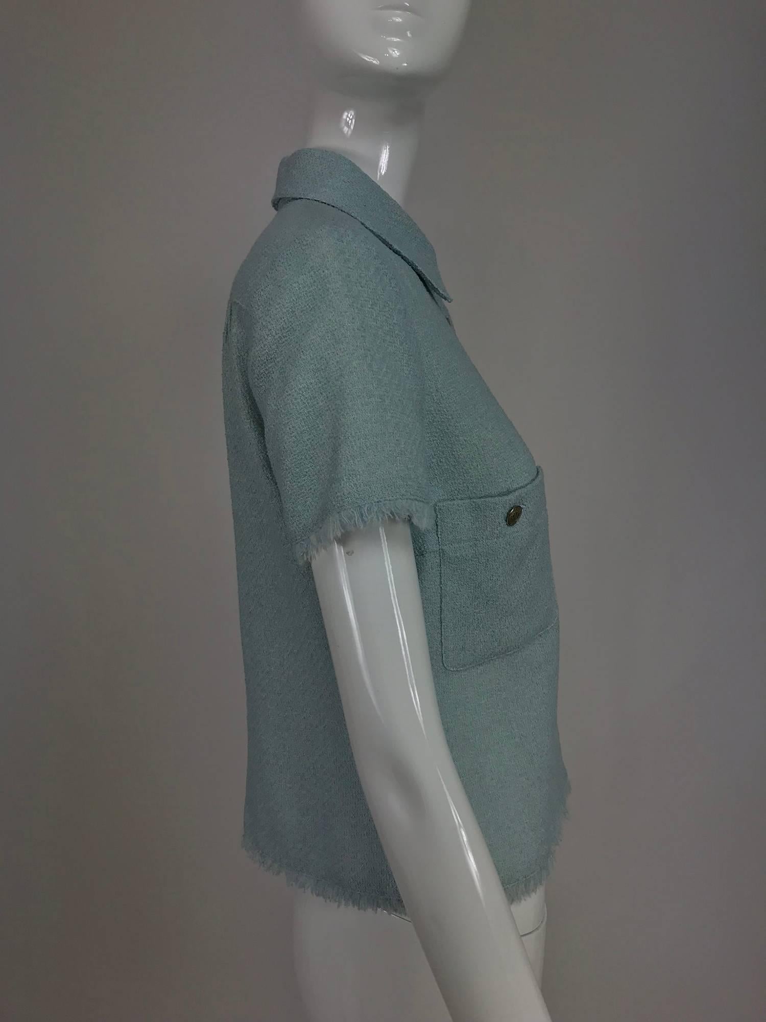 Blue Chanel blue wool crepe short sleeve jacket 08C
