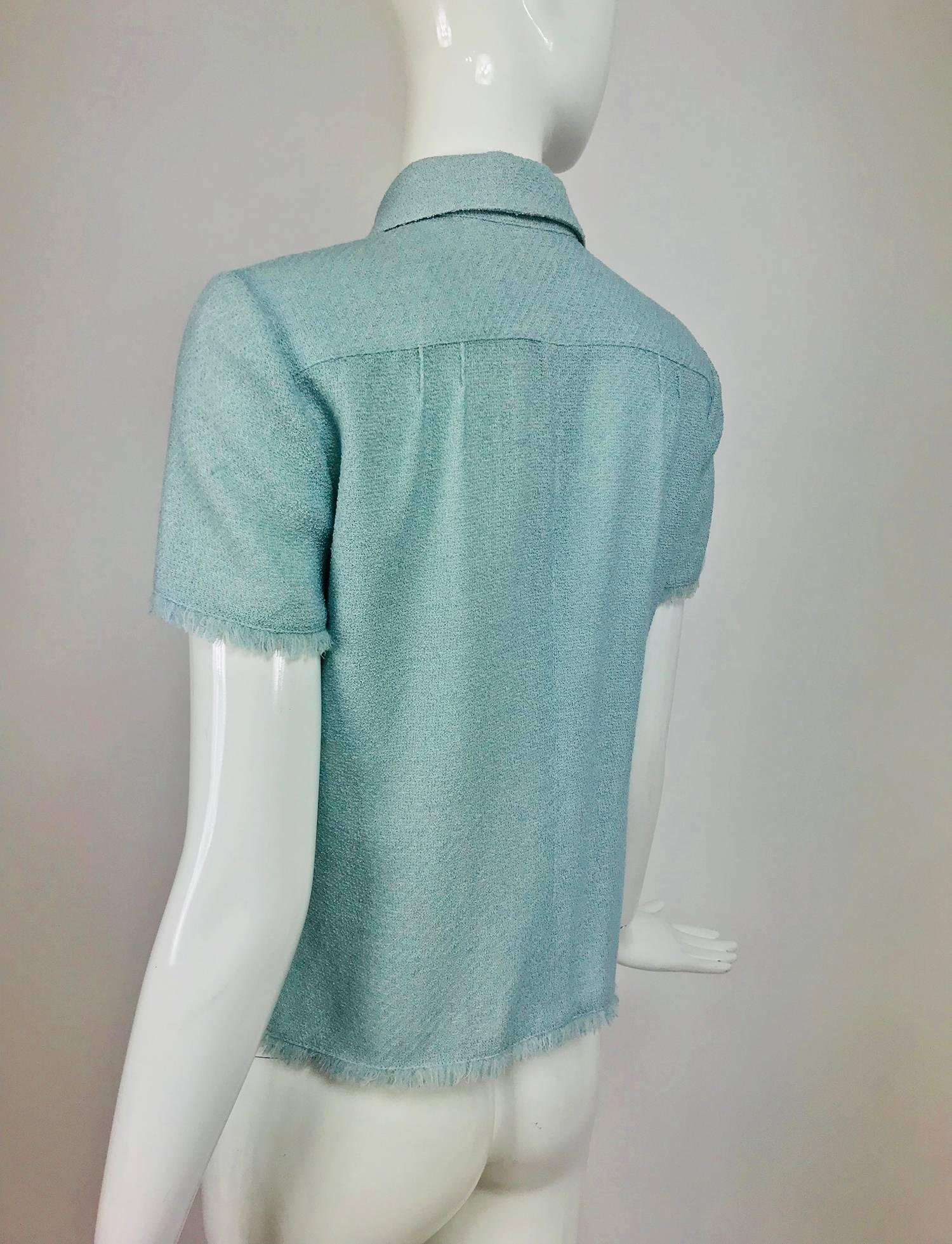 Chanel blue wool crepe short sleeve jacket 08C 1