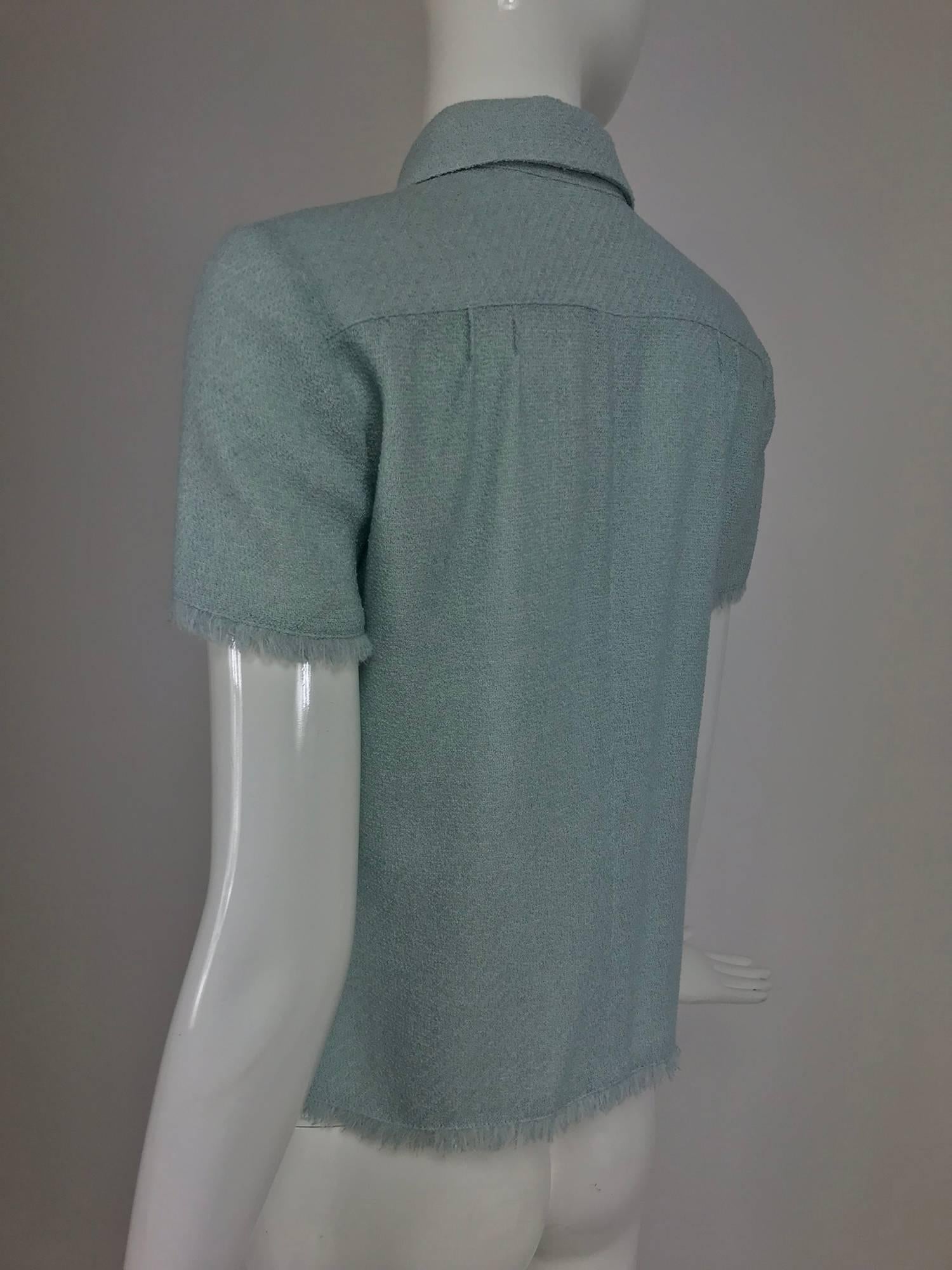 Chanel blue wool crepe short sleeve jacket 08C 2