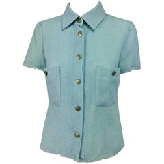 Chanel blue wool crepe short sleeve jacket 08C
