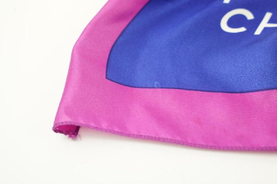 Chanel Blue x Pink Silk Quilted Classic Flap Silk Scarf 703cks319 For Sale 2