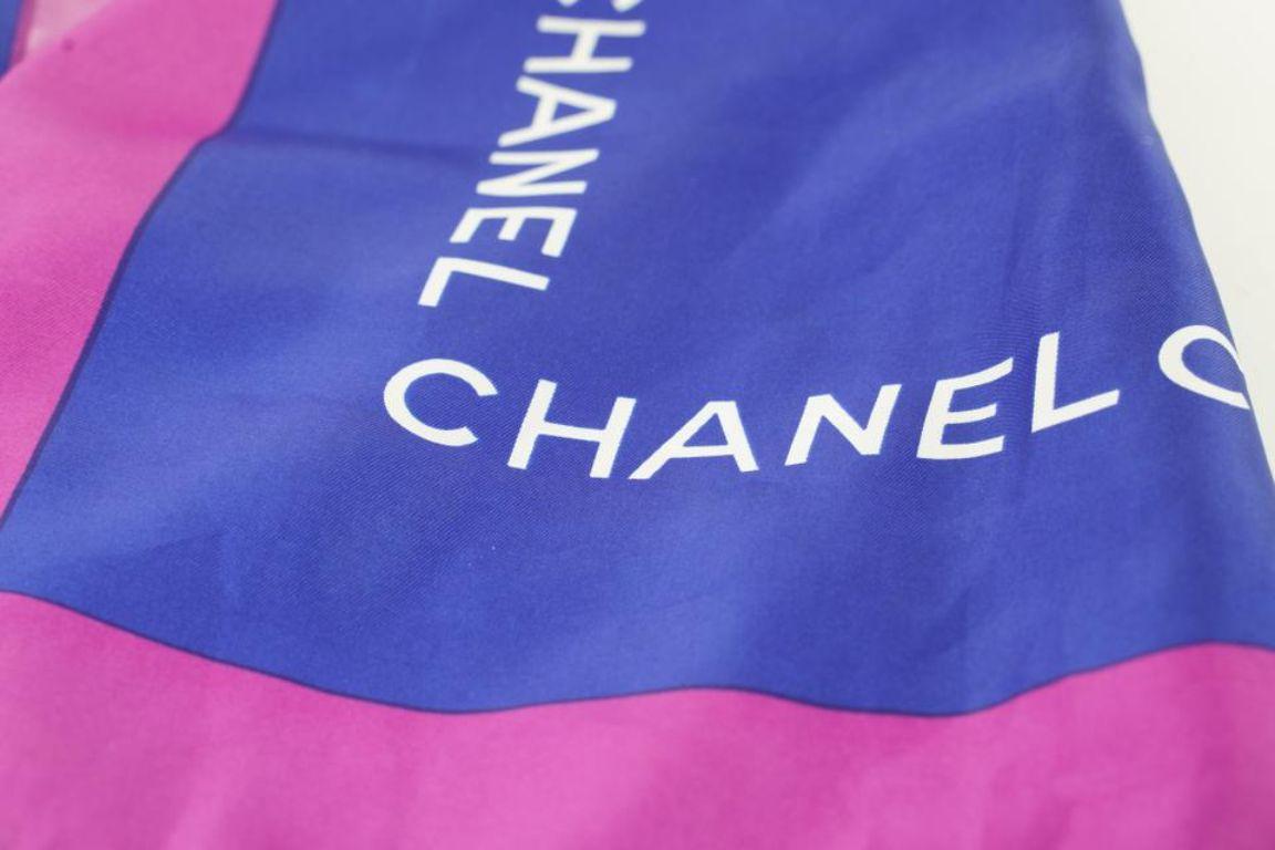 Chanel Blue x Pink Silk Quilted Classic Flap Silk Scarf 703cks319 For Sale 4
