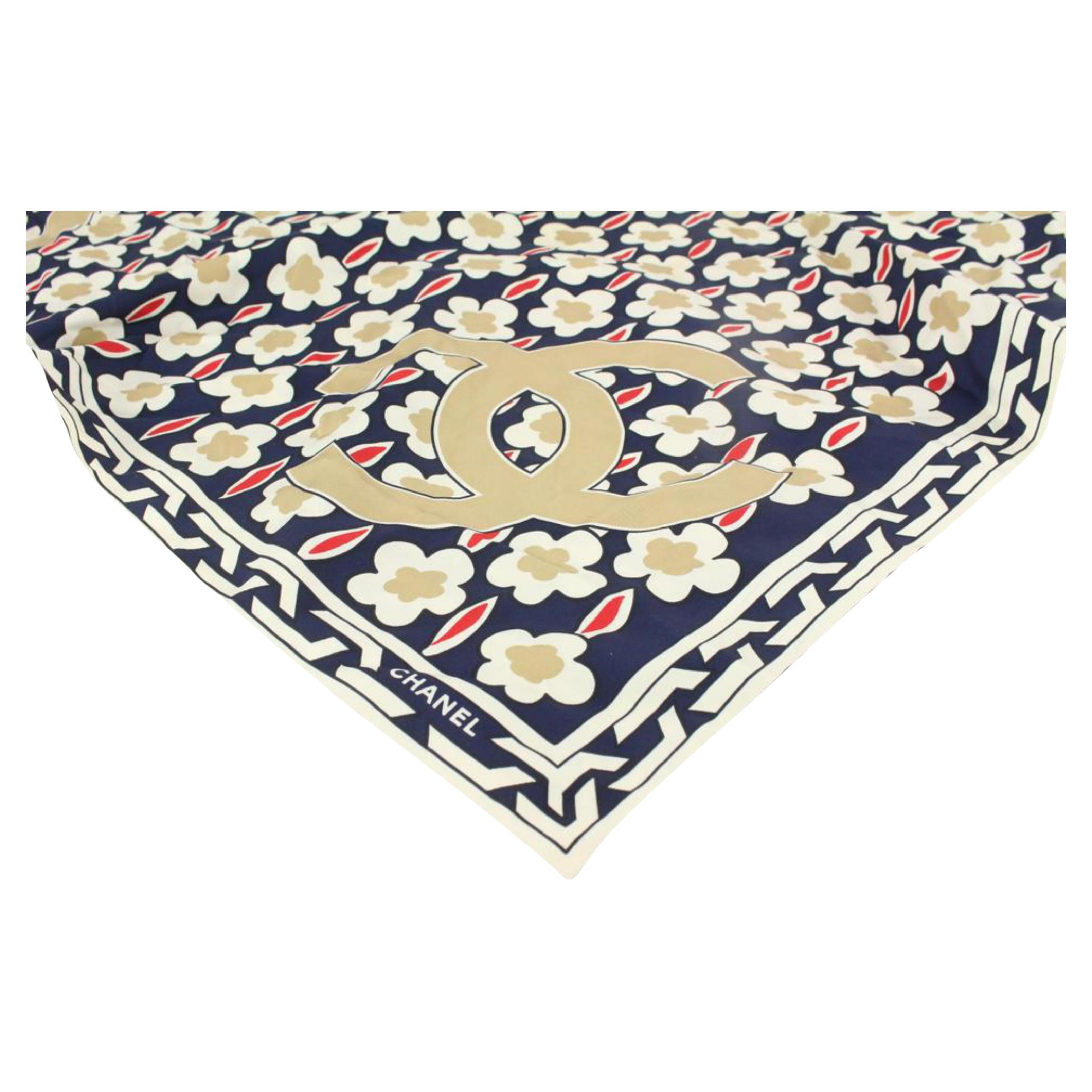 Chanel Scarf Chanel Silk Twill Cc Flower Motif Navy