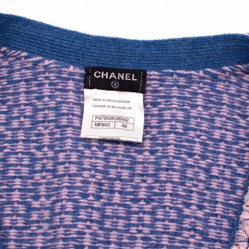 Chanel Blue/Pink Cashmere Cardigan  In New Condition For Sale In London, GB