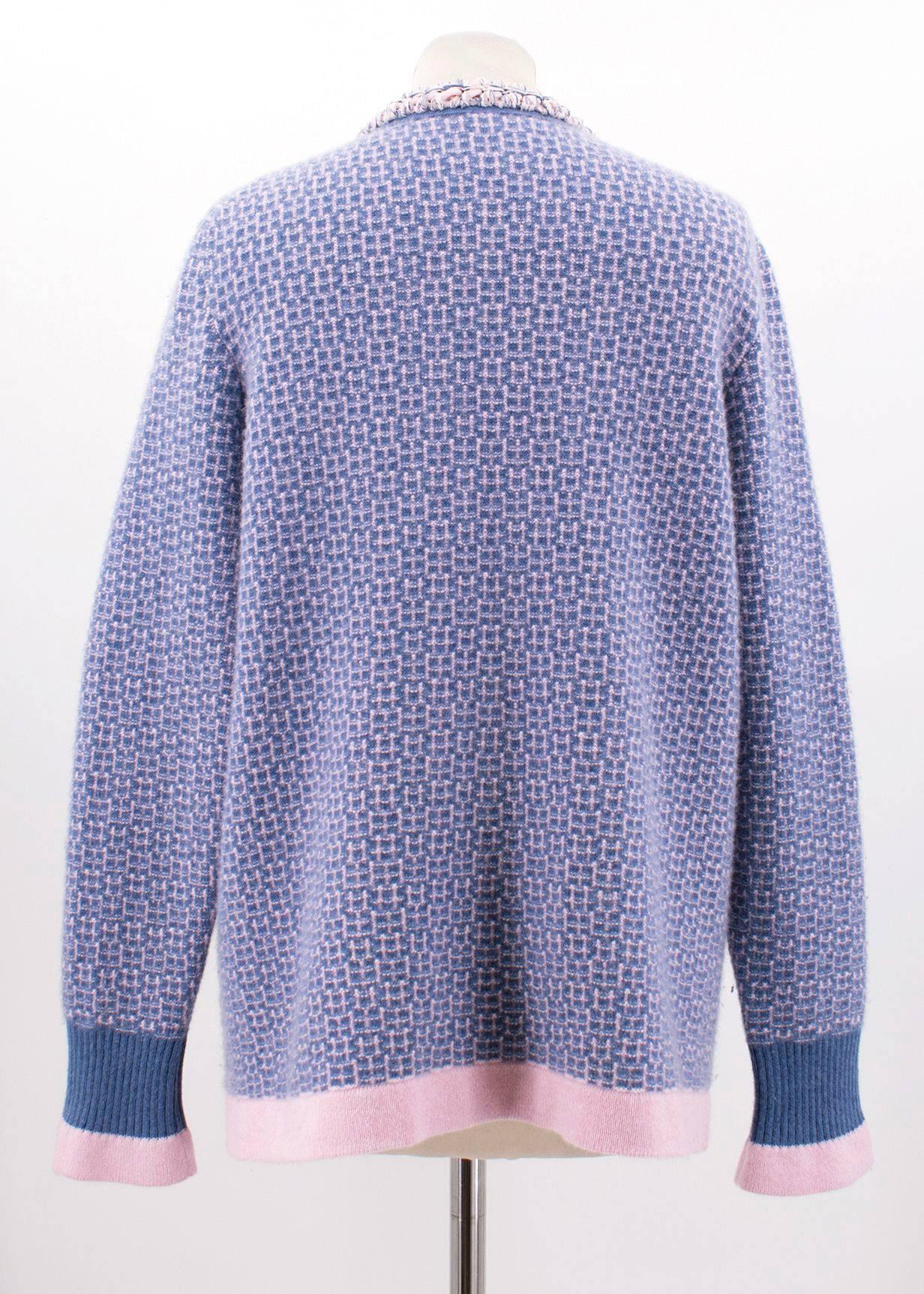 Chanel Blue/Pink Cashmere Cardigan  For Sale 1