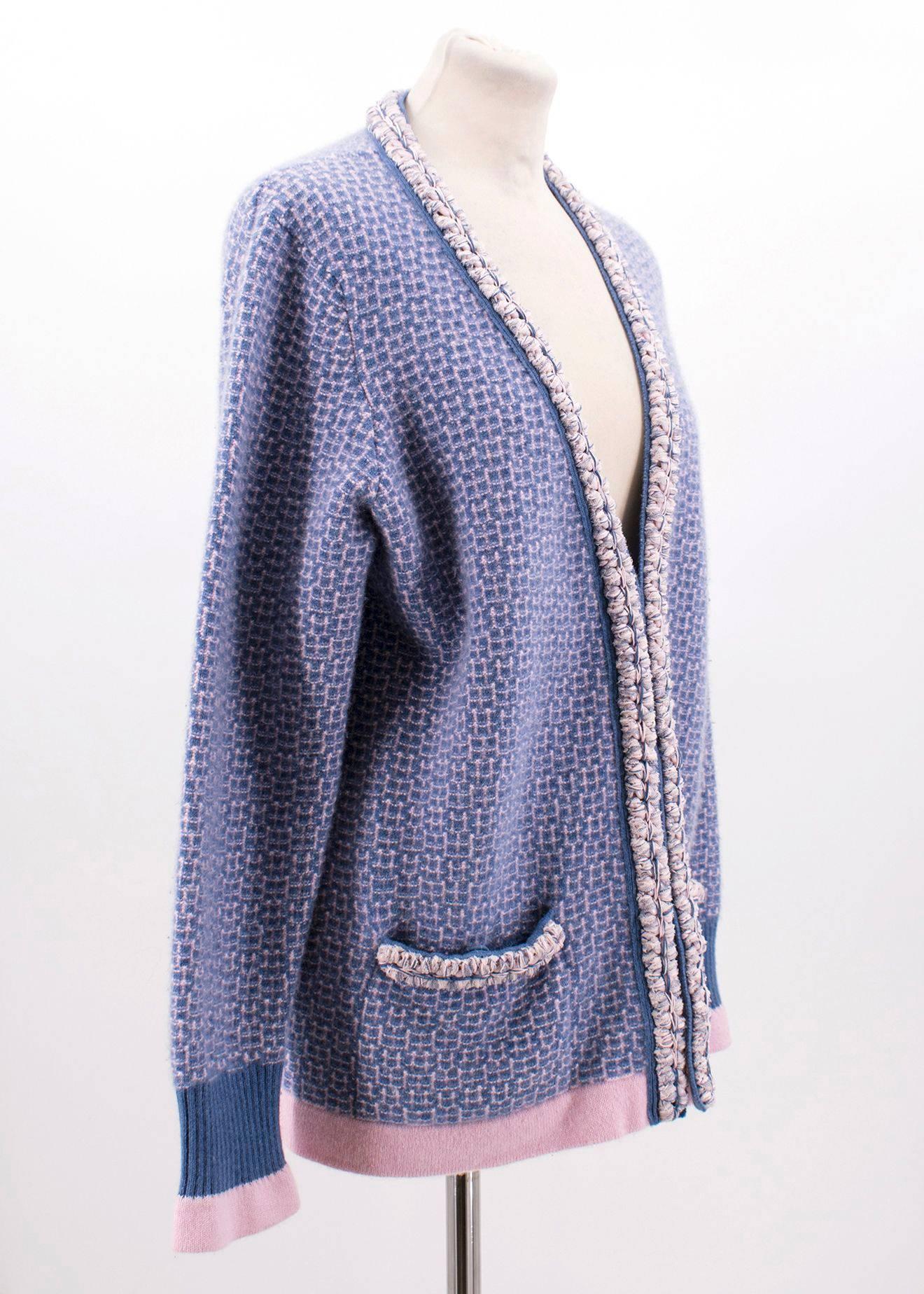 Chanel Blue/Pink Cashmere Cardigan  For Sale 2