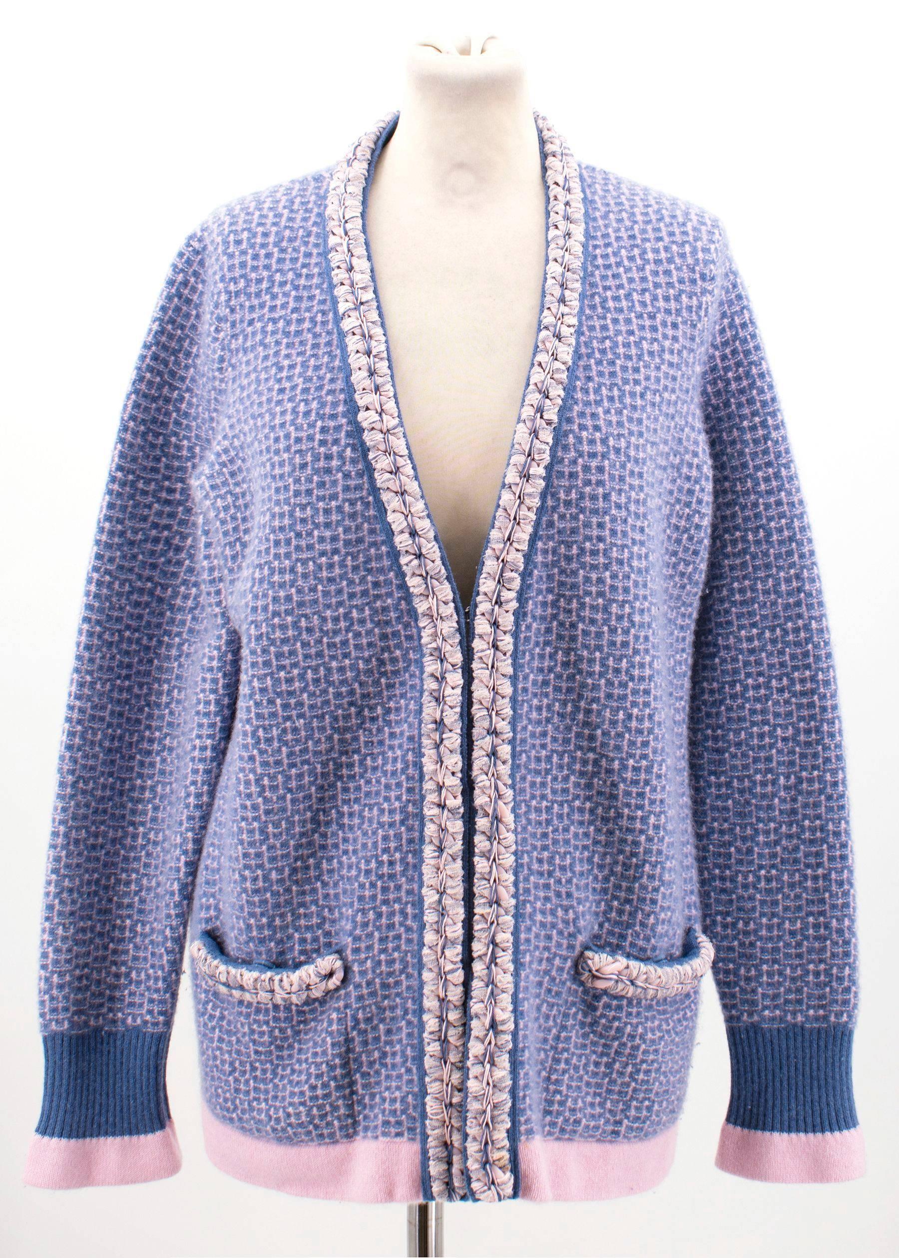 Chanel Blue/Pink Cashmere Cardigan  For Sale 3