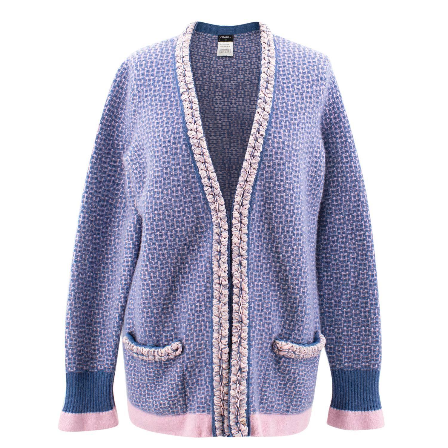 Chanel Blue/Pink Cashmere Cardigan  For Sale
