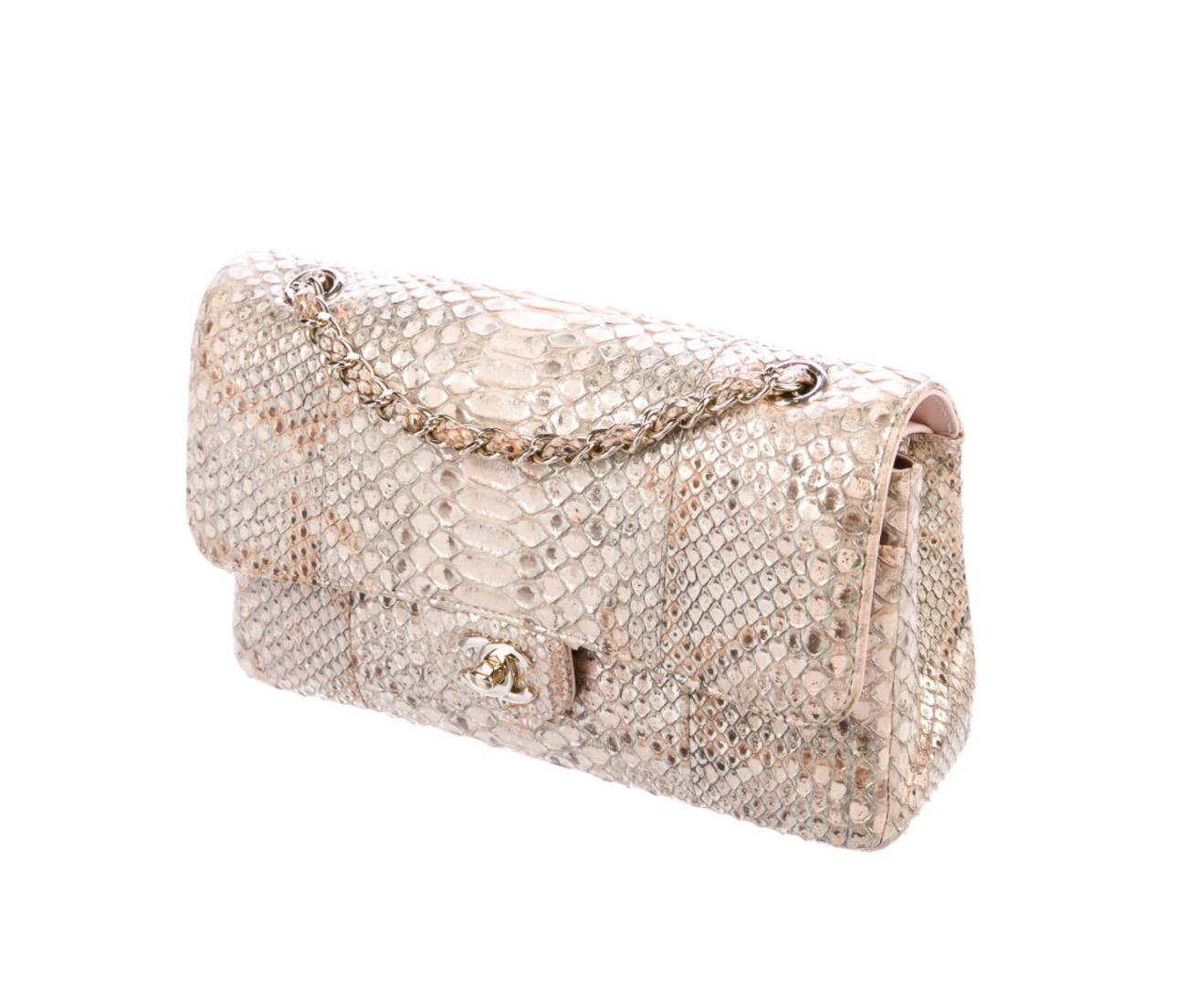 Chanel Blush Nude Snakeskin Exotic Gold Leather Medium Evening Flap Bag Bon état à Chicago, IL