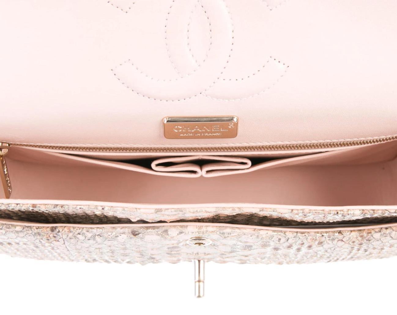  Chanel Blush Nude Snakeskin Exotic Gold Leather Medium Evening Flap Bag Pour femmes 