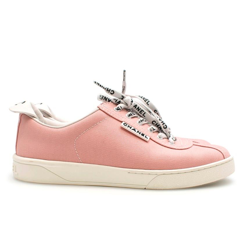 Chanel Blush Pink Trainer

-White logo (Chanel) print laces
-Flap behind heel with brand monogram
-Embossed Chanel behing shoes
-Brand logo on instep 
-Slight colour transfer on rim barely noticeable 
Made in Italy 
Please note, these items are