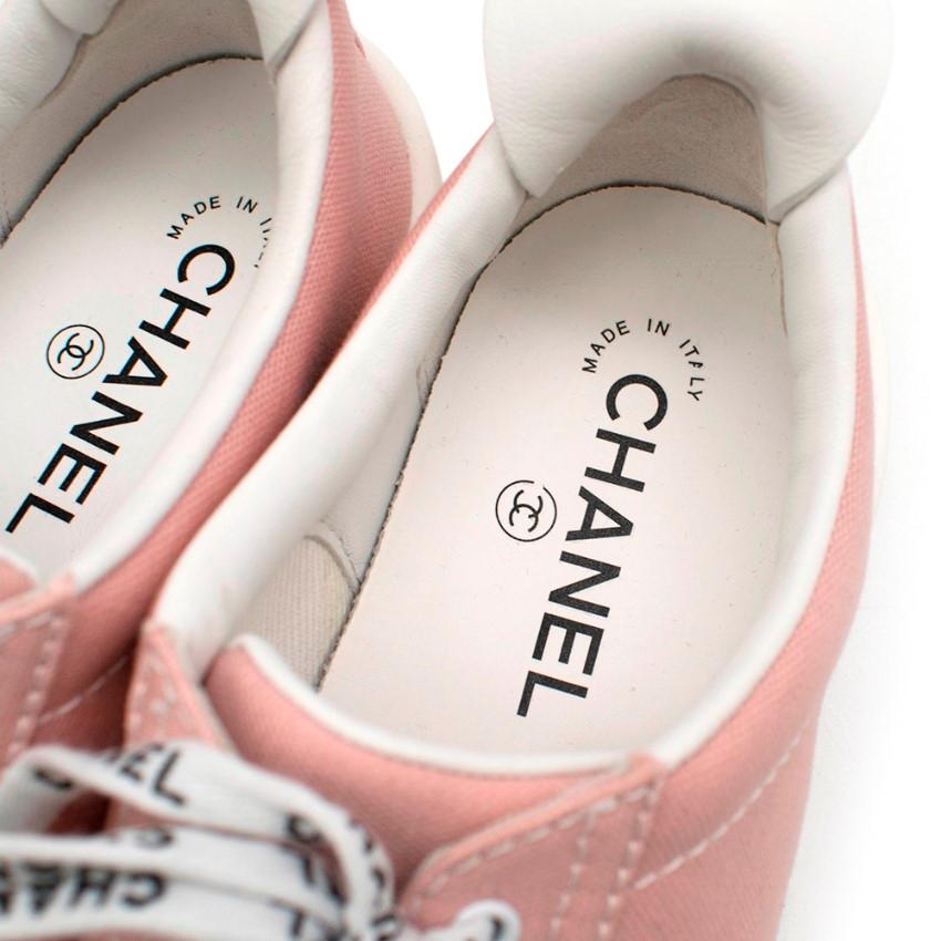Beige Chanel Blush Pink Canvas Trainers with Logo Laces 36.5