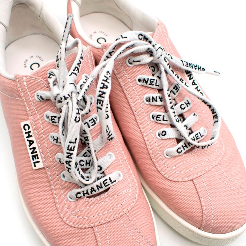 Chanel Blush Pink Canvas Trainers with Logo Laces 36.5 In Excellent Condition In London, GB