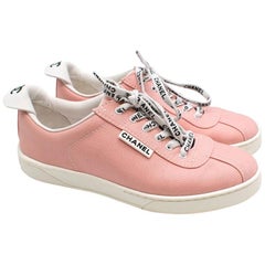 Chanel Blush Pink Canvas Trainers with Logo Laces 36.5