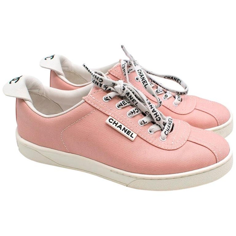 Chanel Blush Pink Canvas Trainers with Logo Laces 36.5 at 1stDibs