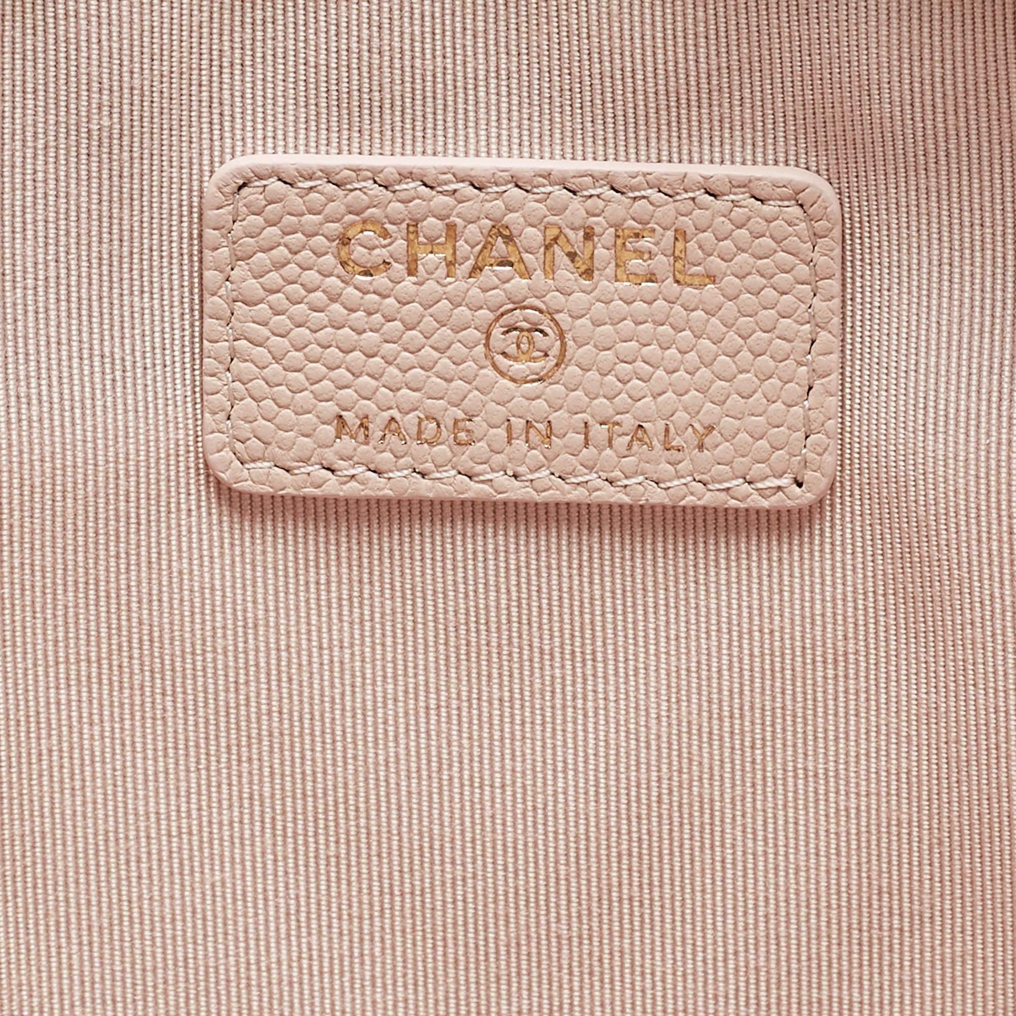 Chanel Blush Pink Chevron Caviar Leather Large O-Case Zip Pouch 3