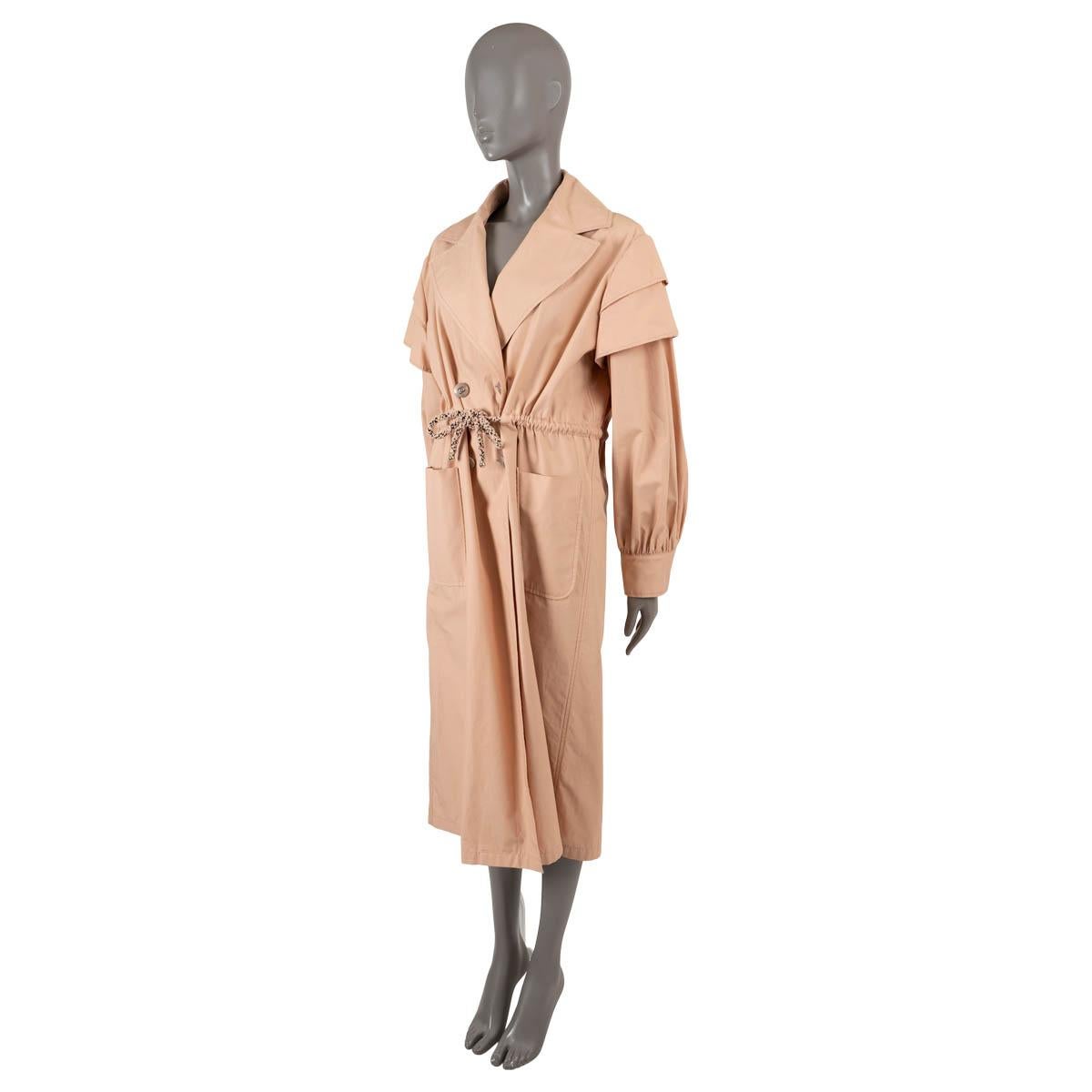 Women's CHANEL blush pink cotton 2018 18P RUFFLED DRAWSTRING TRNECH Coat Jacket 42 L For Sale