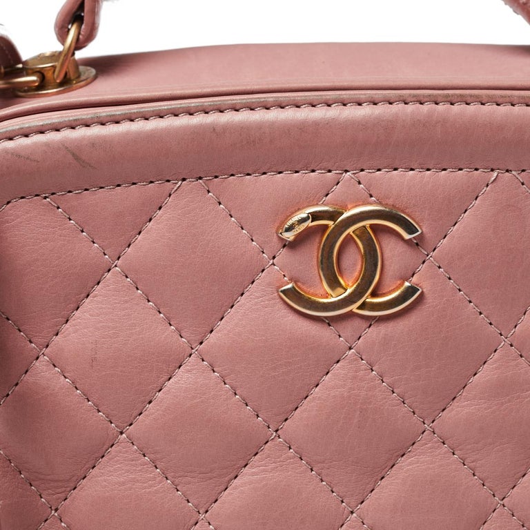 Beige Chanel Blush Pink Quilted Leather Small Vanity Case Bag