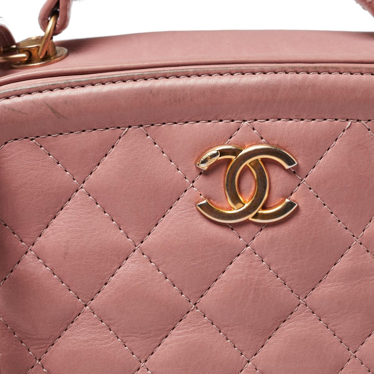 Brown Chanel Blush Pink Quilted Leather Small Vanity Case Bag