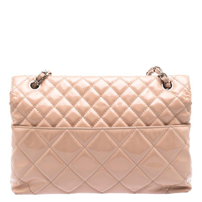 Beige Chanel Blush Pink Quilted Patent Leather In-The-Business Flap Bag