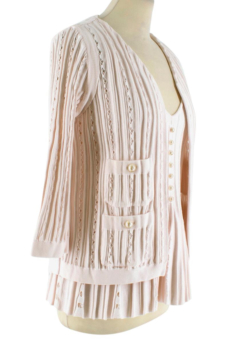 Beige Chanel Blush Pleated Knit Twinset - Size US 6 For Sale