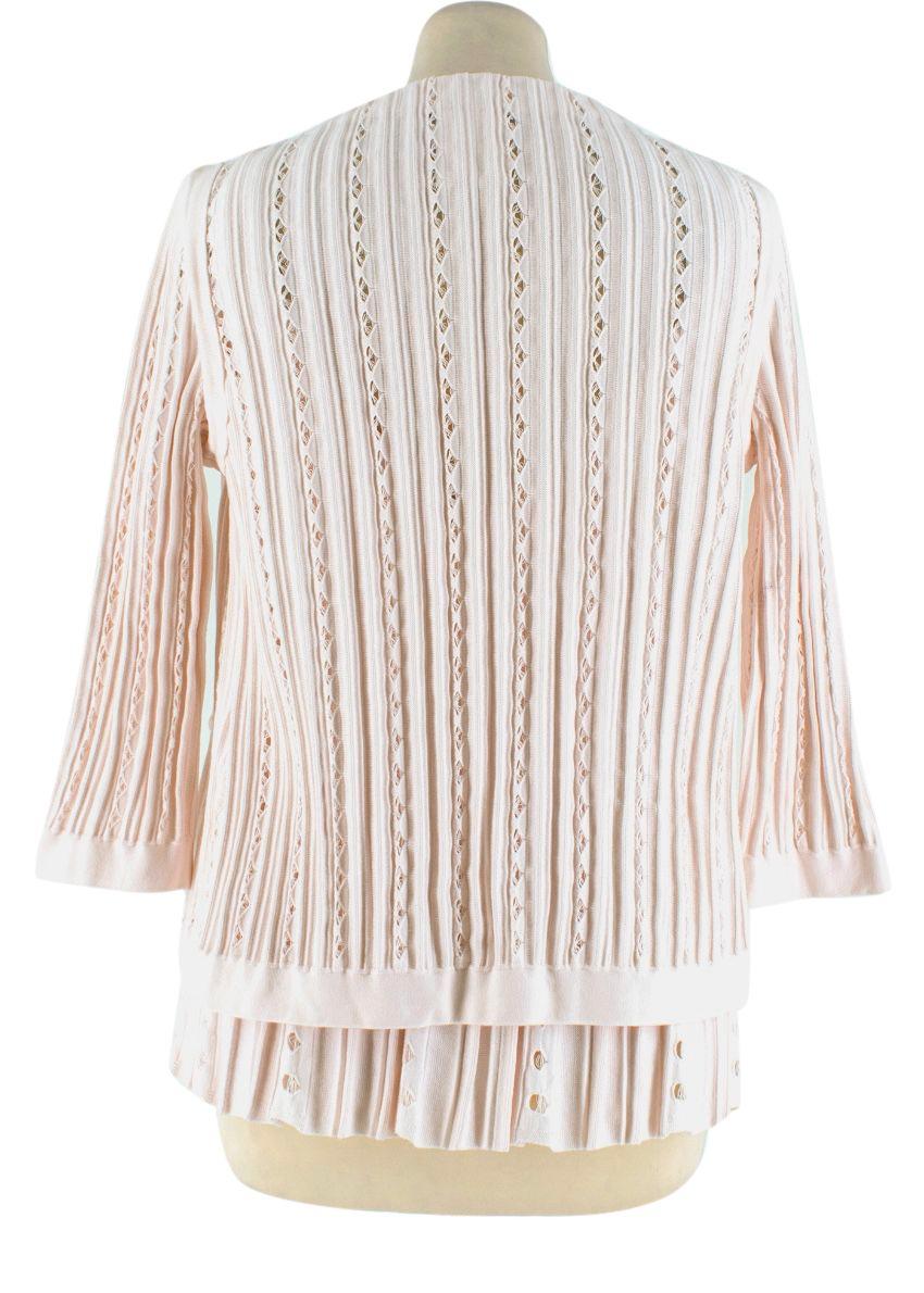 Chanel Blush Pleated Knit Twinset - Size US 6 In Excellent Condition For Sale In London, GB