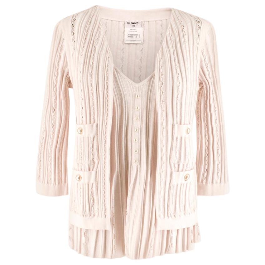 Chanel Blush Pleated Knit Twinset - Size US 6 For Sale