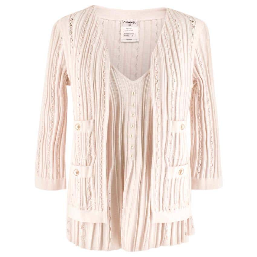 Chanel Blush Pleated Knit Twinset - Size US 6 For Sale at 1stDibs