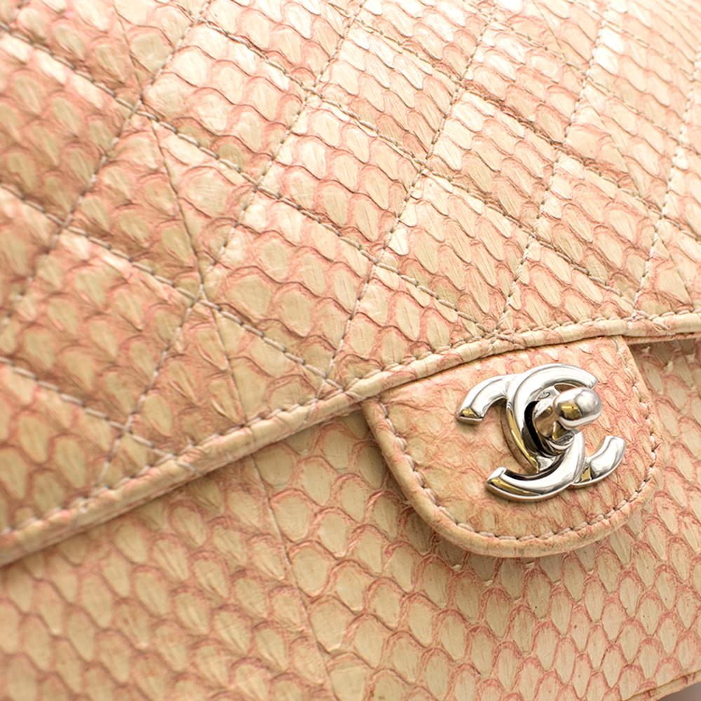 Chanel Blush Quilted Python 3 Accordion Square Flap Bag In Good Condition In London, GB