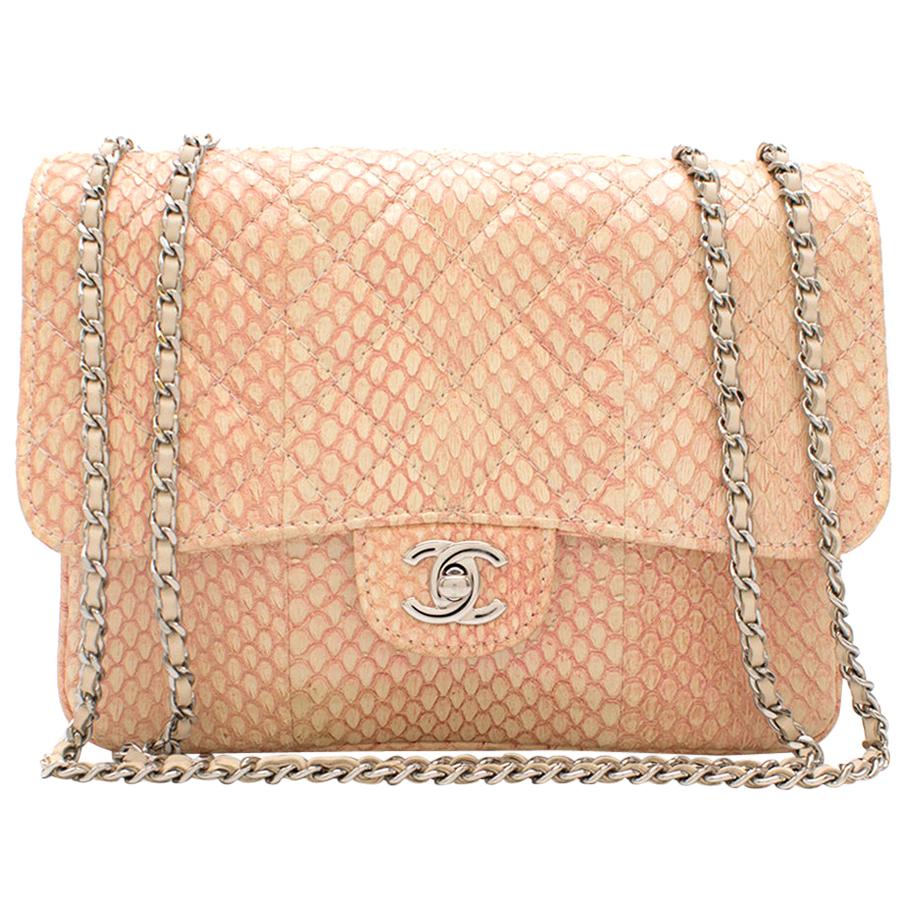 Chanel Blush Quilted Python 3 Accordion Square Flap Bag