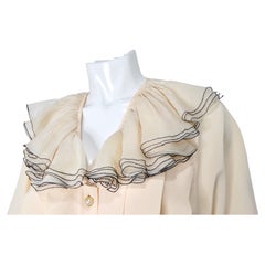 Chanel Blush Ruffled Silk Button-Up Blouse circa 1980s