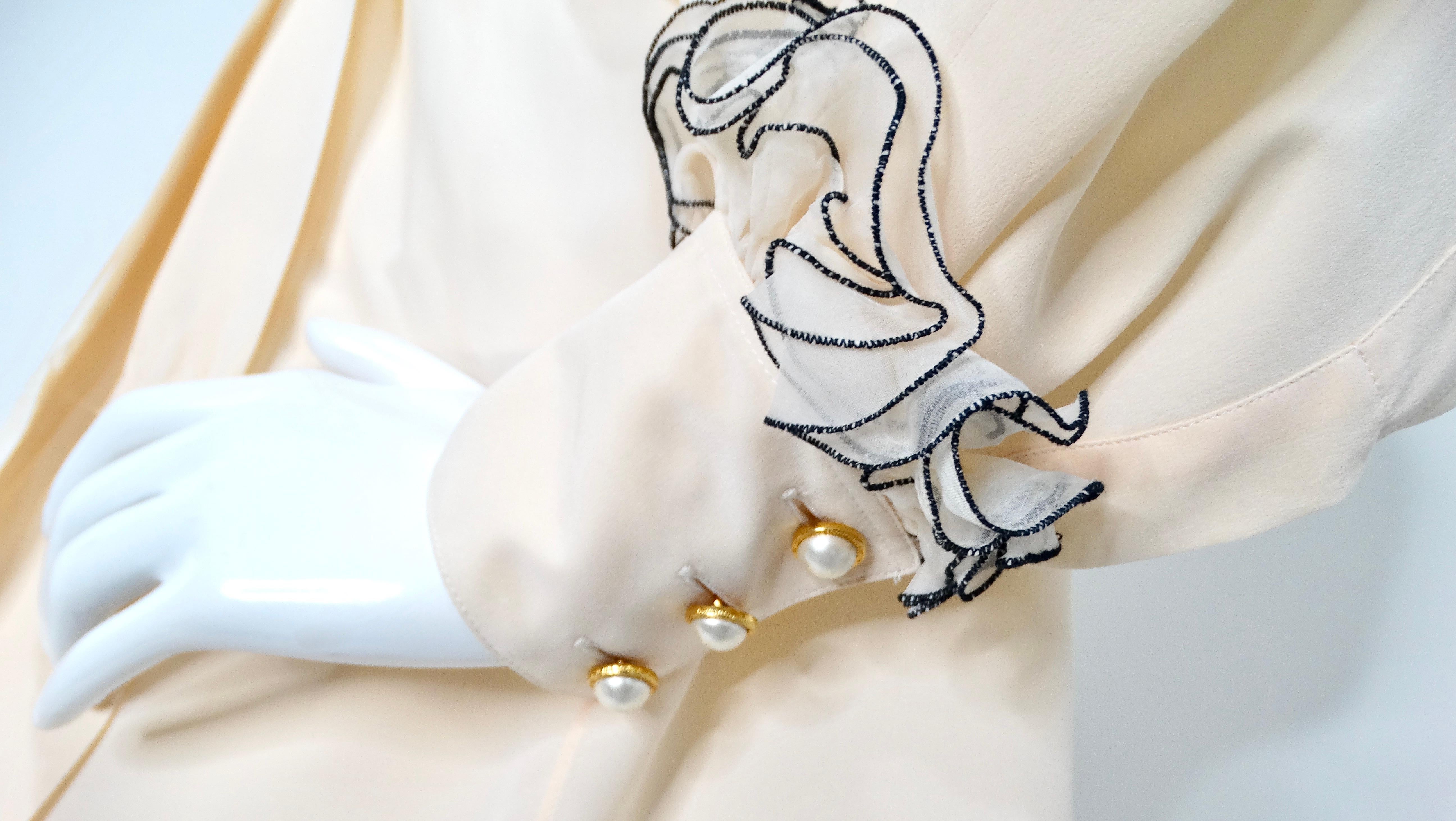 Women's Chanel Blush Ruffled Silk Button-Up Blouse circa 1980s For Sale