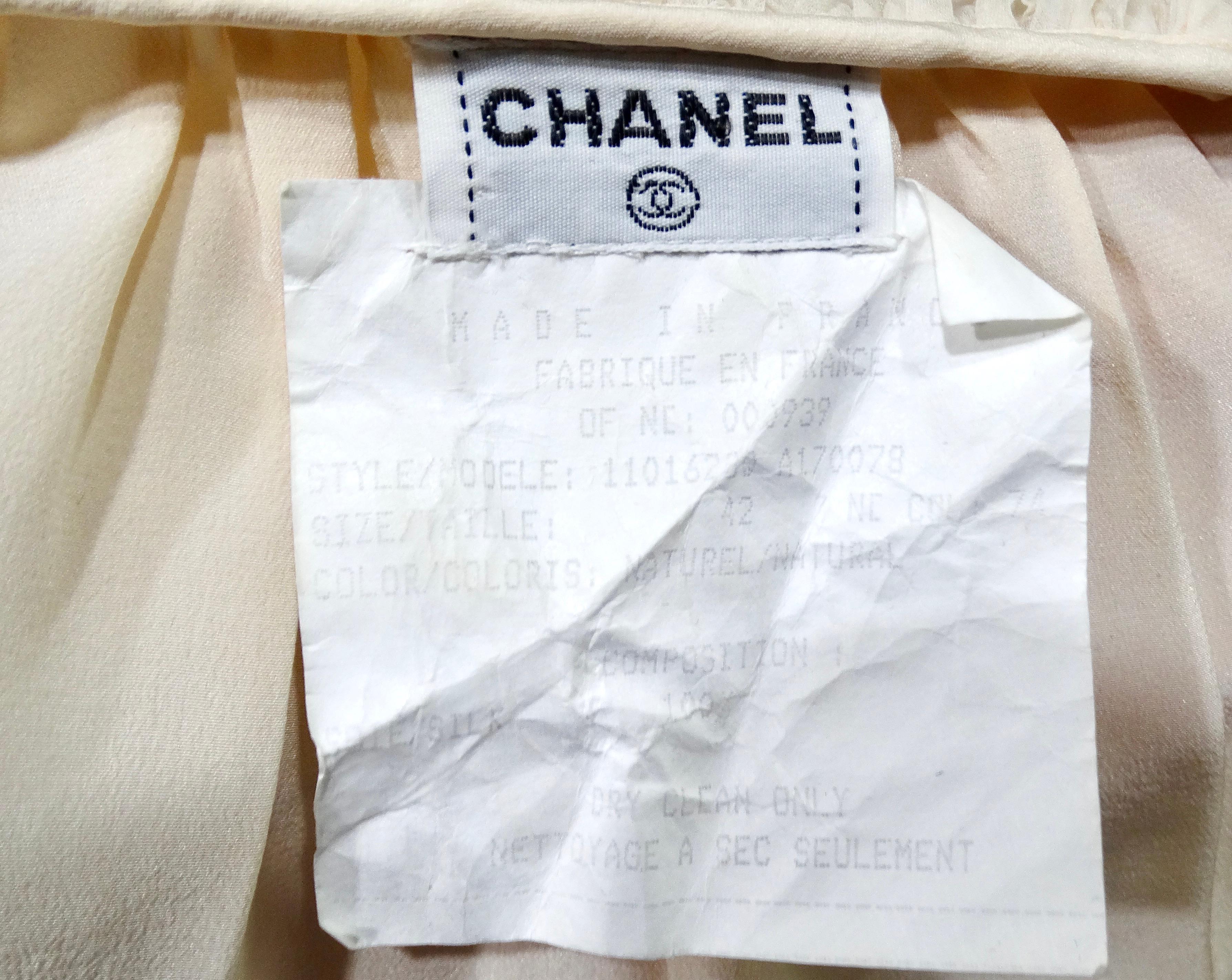 Chanel Blush Ruffled Silk Button-Up Blouse circa 1980s For Sale 4