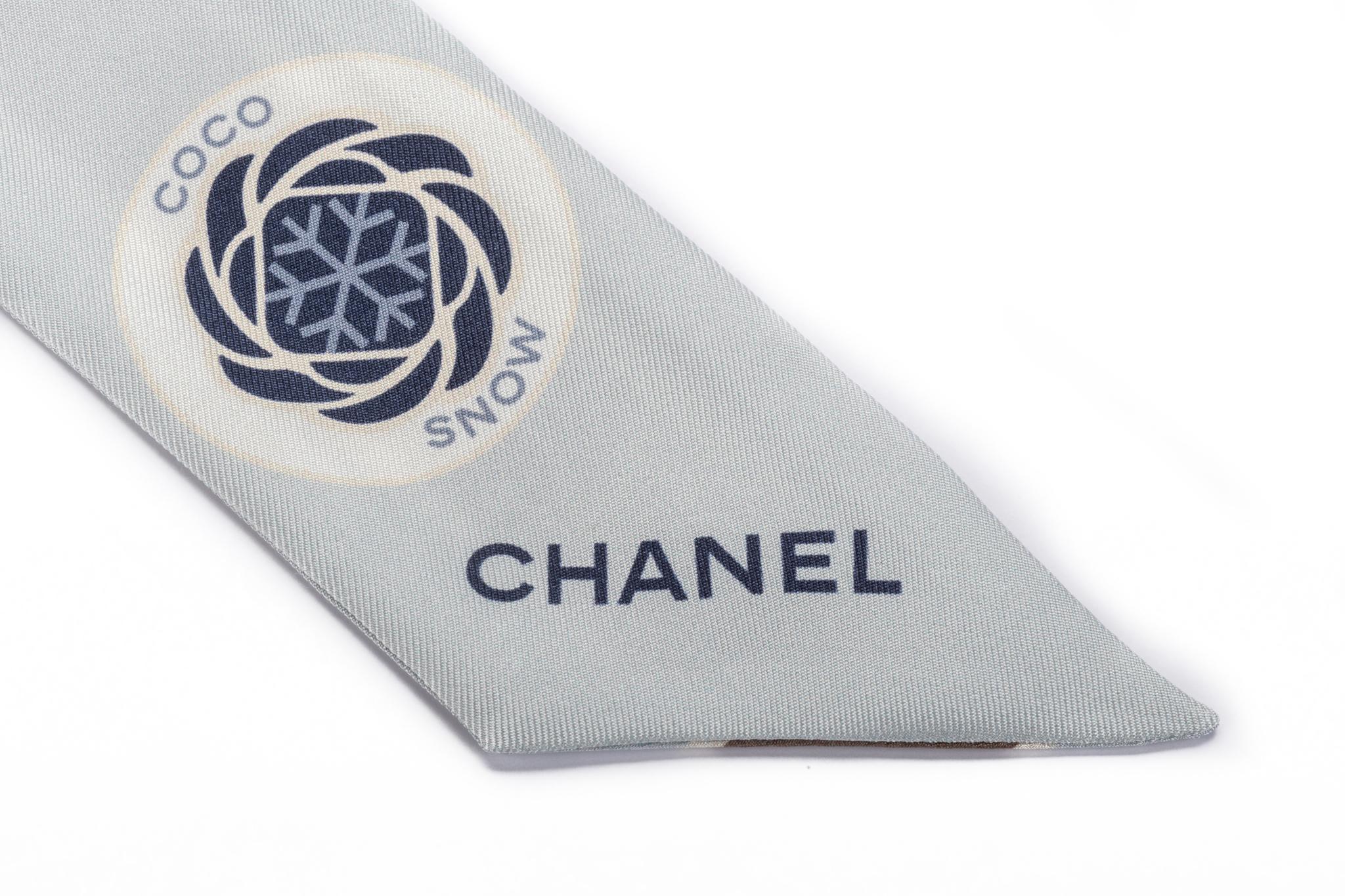 Chanel BN Coco Niege Gray Silk Twilly For Sale 2
