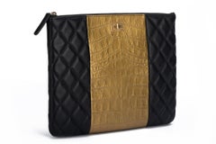 Chanel BNIB Black & Gold Croc Clutch