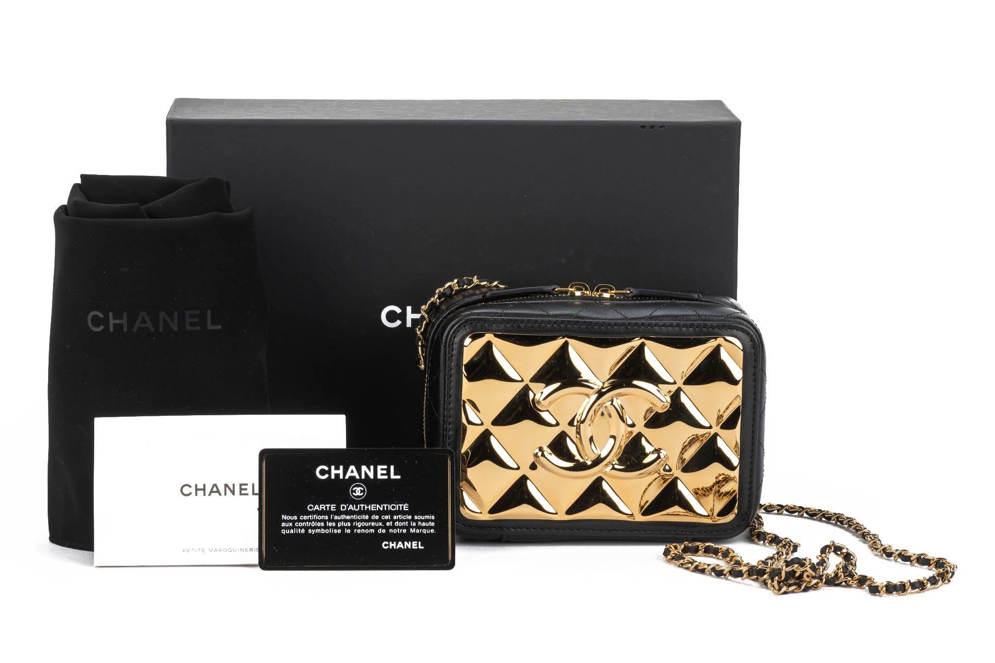 Chanel BNIB Black Gold Metal Evening Bag For Sale 12