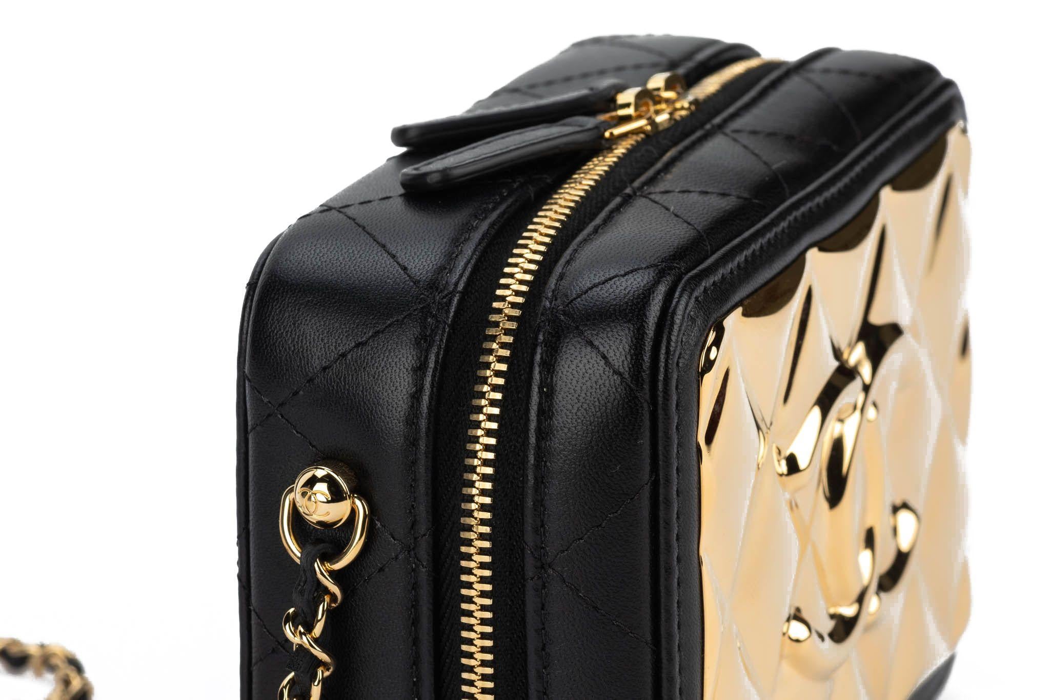 Chanel BNIB Black Gold Metal Evening Bag For Sale 3